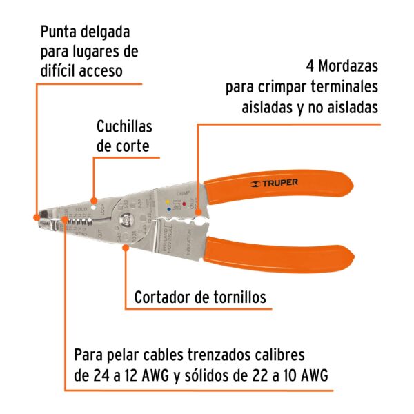 ALICATE PELACABLE 8" 24-12AWG 17357 - TRUPER - Imagen 3