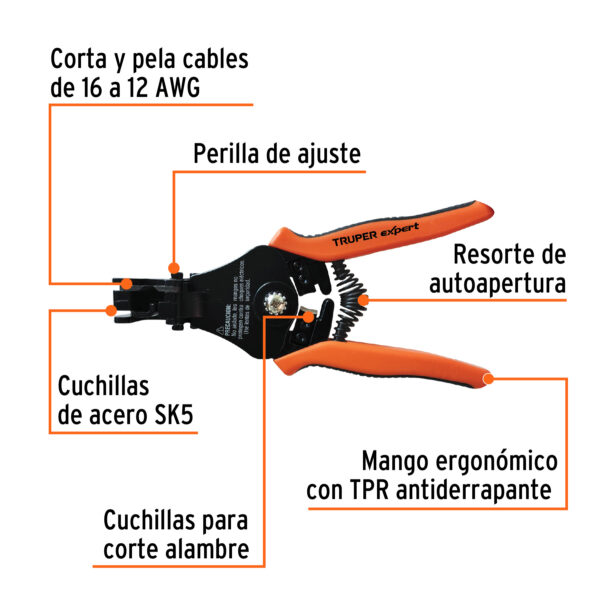 ALICATE PELACABLE AUTOMATICO 6" 16-12 AWG 17376 - TRUPER - Imagen 3