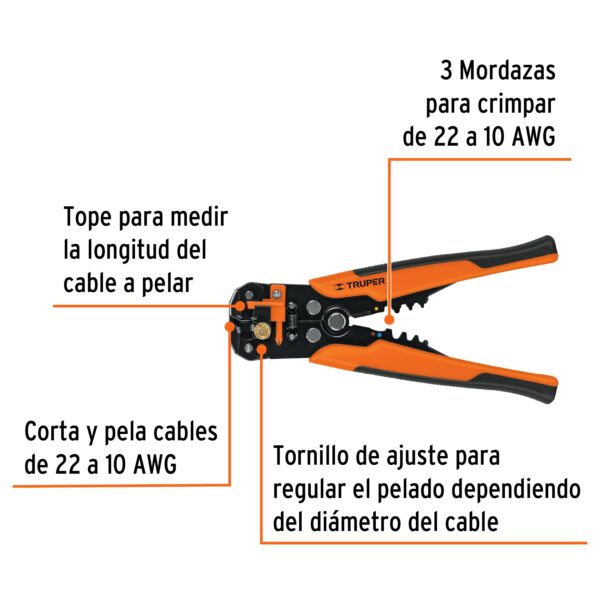 ALICATE PELACABLE AUTOMATICO 8" 22-10AWG 17360 - TRUPER - Imagen 3