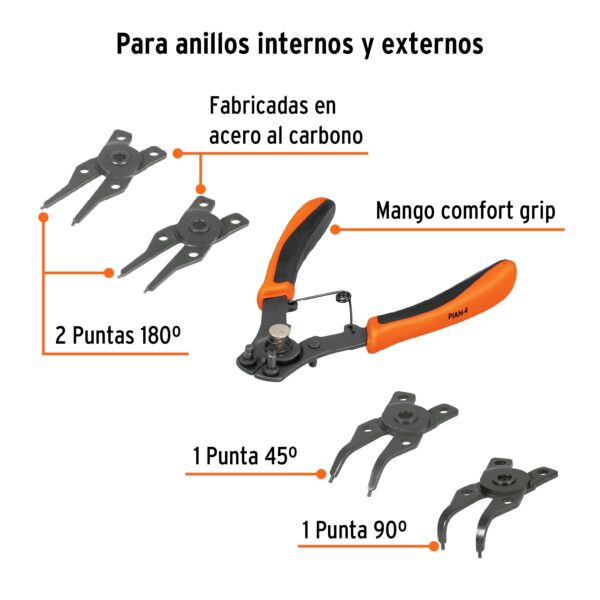 ALICATE P/ ANILLOS DE RETENCION 6" C/ 4 CABEZAS INTERCAMBIABLES 17355 - TRUPER - Imagen 7