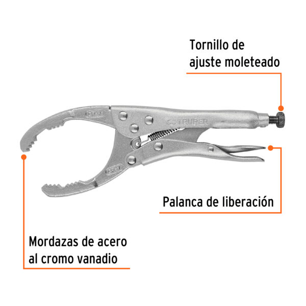 ALICATE DE PRESION 8" P/ FILTRO DE ACEITE 17446 - TRUPER - Imagen 3
