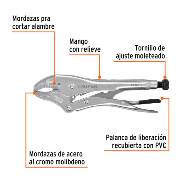 ALICATE DE PRESION 10" MORDAZA CURVA 17423 - TRUPER - Imagen 3