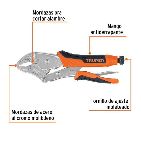 ALICATE DE PRESION 10" MORDAZA CURVA MANGO DE VINIL 17436 - TRUPER - Imagen 3
