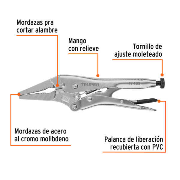 ALICATE DE PRESION 9" PUNTA LARGA 17433 - TRUPER - Imagen 3