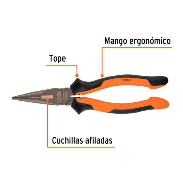 ALICATE DE PUNTA 8" AISLADO 1000V COMFORTGRIP 17336 - TRUPER - Imagen 3