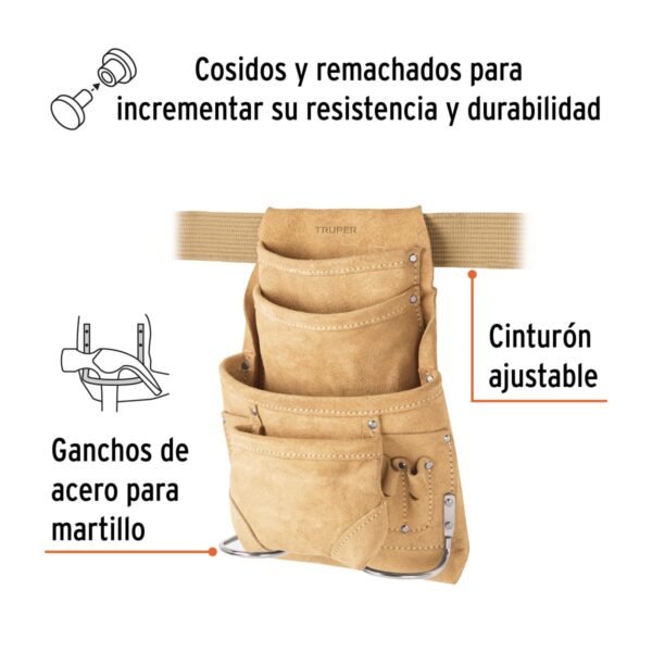 CINTURON PORTAHERRAMIENTAS DE CARNAZA 12 COMPARTIMIENTOS 11536 - TRUPER - Imagen 3
