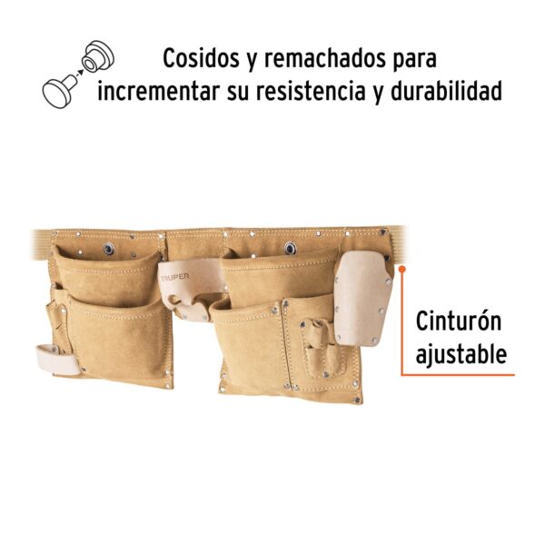CINTURON PORTAHERRAMIENTAS DE CARNAZA 13 COMPARTIMIENTOS 11537 - TRUPER - Imagen 3