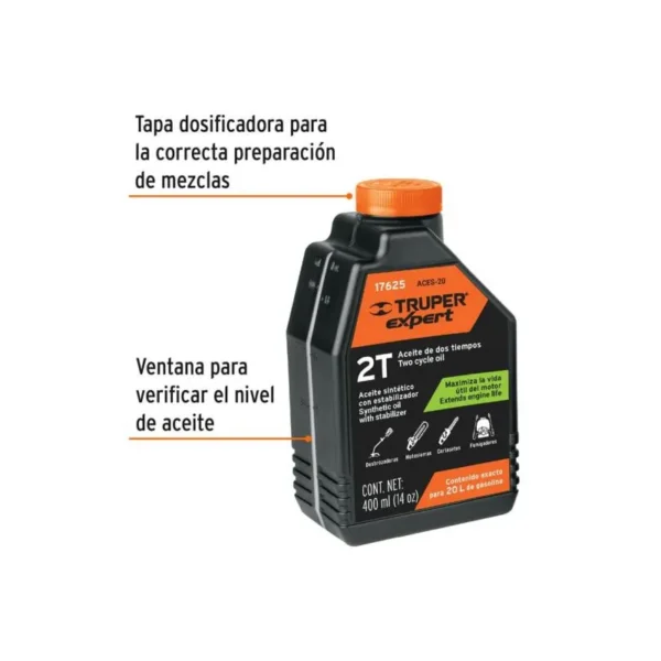 ACEITE SINTETICO 400ML PARA MOTOR 2 TIEMPO 17625 - TRUPER - Imagen 2