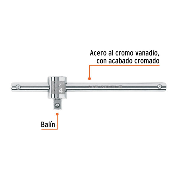 PALANCA CORREDIZA PARA DADO, ENCASTRE 1/4" 13217 - TRUPER - Imagen 3