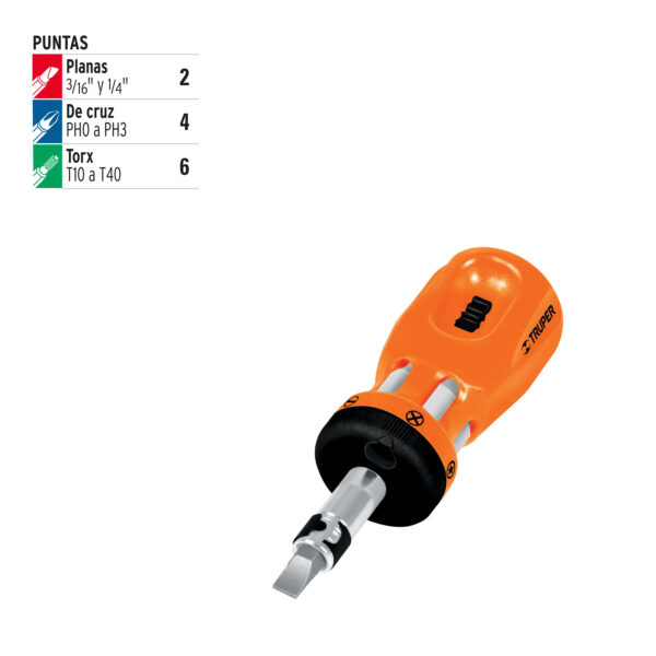 DESARMADOR TIPO RATCHET C/ 6 PUNTERAS DOBLES 18193 - TRUPER - Imagen 2