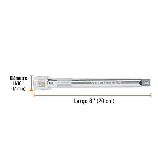 EXTENSIÓN DE 8" PARA RATCHET, ENCASTRE 1/2", 13917- TRUPER - Imagen 2