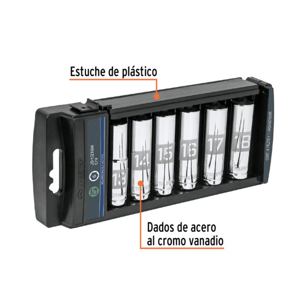 JUEGO DE 6 DADOS TUBULARES HEXAGONALES MM, ENCASTRE 1/2" 14175 - TRUPER - Imagen 3