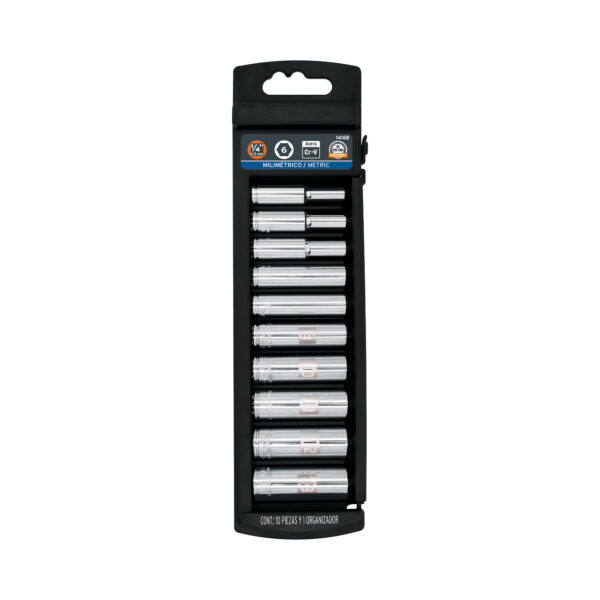 JUEGO DE 10 DADOS TUBULARES HEXAGONALES MM, ENCASTRE 1/4", 14168 - TRUPER