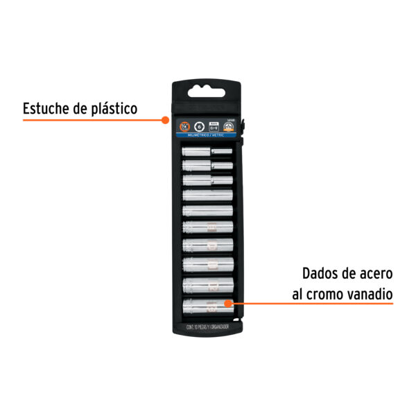JUEGO DE 10 DADOS TUBULARES HEXAGONALES MM, ENCASTRE 1/4", 14168 - TRUPER - Imagen 3