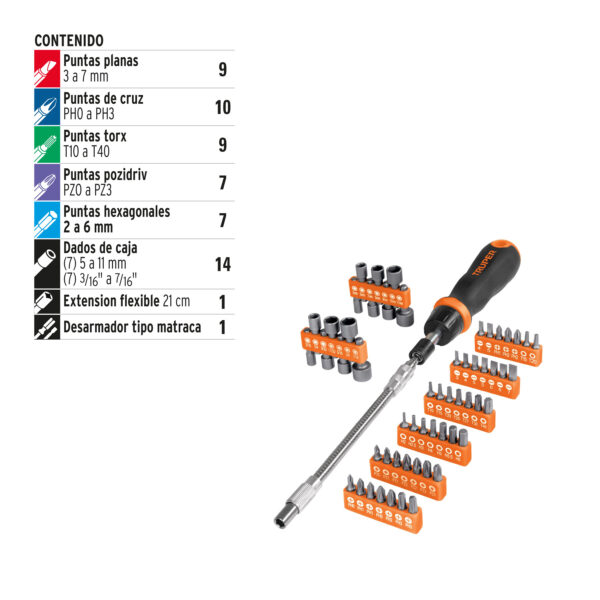 DESARMADOR TIPO RATCHET C/ 42 PUNTERAS Y 14 DADOS 18220 - TRUPER - Imagen 2