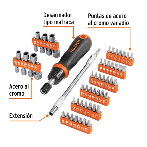 DESARMADOR TIPO RATCHET C/ 42 PUNTERAS Y 14 DADOS 18220 - TRUPER - Imagen 4