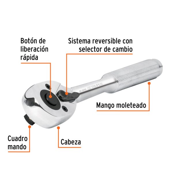 LLAVE RATCHET ENCASTRE 3/8" LIBERACIÓN RÁPIDA 13659 - TRUPER - Imagen 3