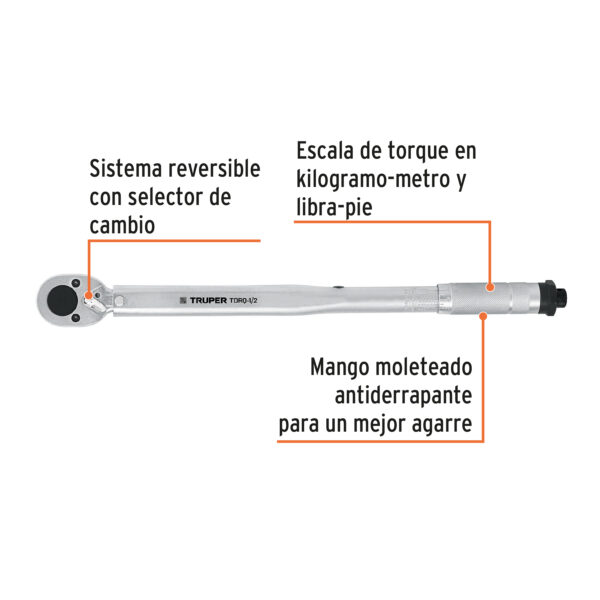 TORQUÍMETRO DE GOLPE, ENCASTRE 1/2", 20-150LB, 13568 - TRUPER - Imagen 3